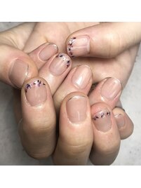 スキニーフレンチ押し花ネイル
