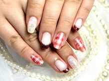 パダアット ヴァラネイル 天神南店(PADA at VALLANAIL)/チェック柄×リボン/フレンチ/冬