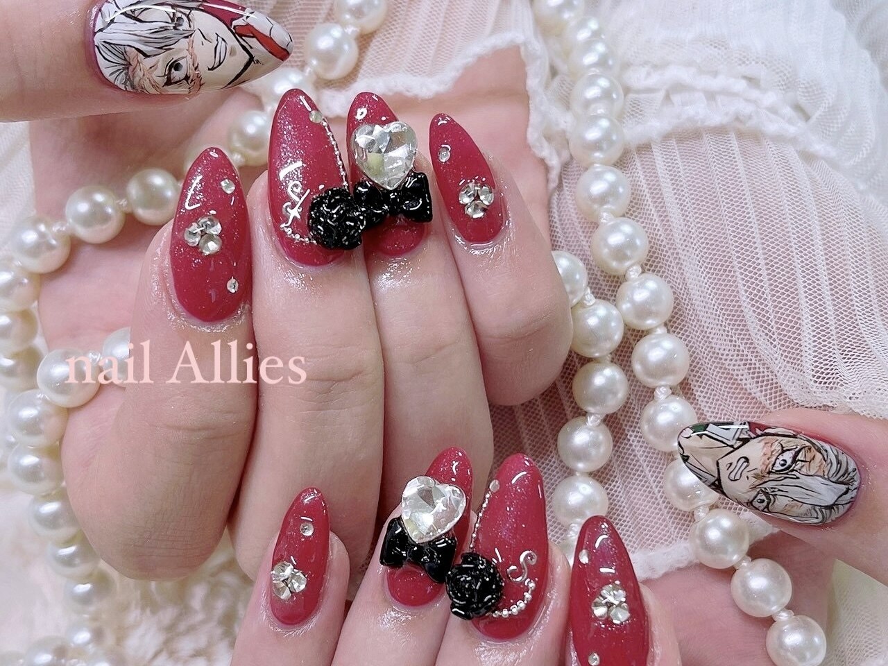 ネイルチップオーダー ストーン埋めつくし フレンチネイル ハート