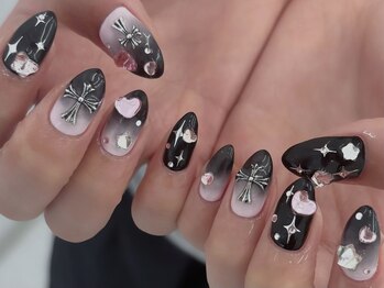 ピンク×ブラックネイル