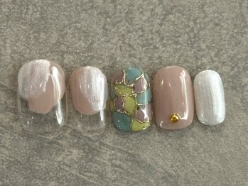 カラネイル 南森町店(calla nail)/ミラーアート くすみカラー