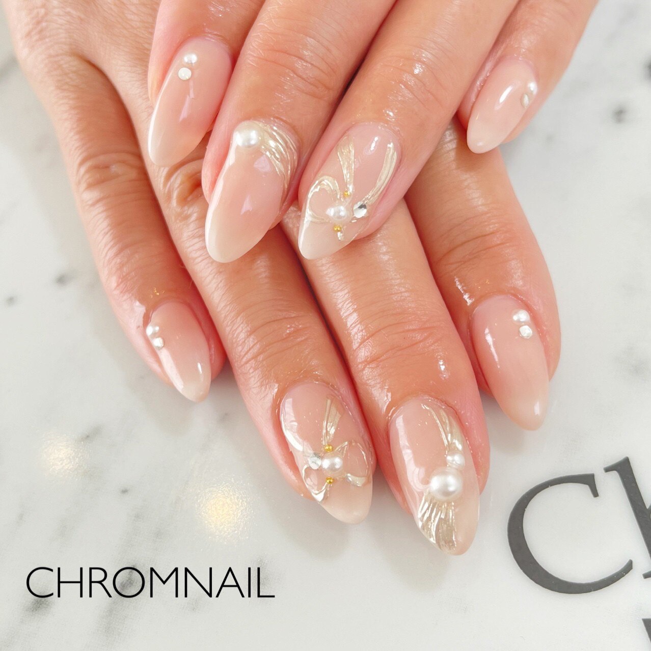 オーダー】ネイルチップ フレンチ マリーンセル クロム ぜひぜひ指名で