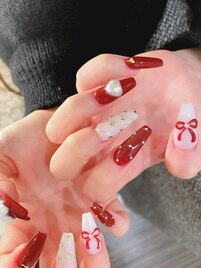 ボルドー×ぷくぷくリボン