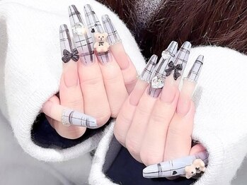 ロングチェックネイル スカルプ