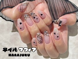 冬ネイル/チェック柄/ハート