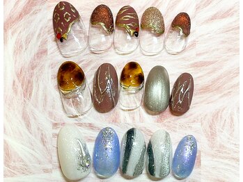 ネイルサロン ラポール 新札幌店の写真/手指を美しく魅せる秋の装い☆マグネット＆立体ミラーで魅せる上品大人ネイル