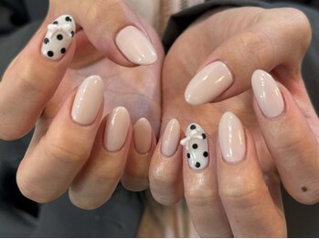 アイネイルズ 天神今泉店(I-nails)/【yoko】ドットリボンピンク