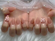 ピオミエルネイル 新宿(pio miel nail)/ヌーディーピンク×リボンネイル