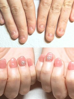 マニエネイル(mani e nail)の写真/【見せたくなる艶爪へ☆美しい健康的な美爪へ】ジェル/カラーをしながら育成も!深爪でも美しいネイルを実現