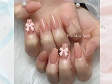 ピオミエルネイル 新宿(pio miel nail)/ヌーディーピンク×リボンネイル
