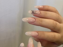 ワンカラー/リボンネイル