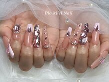 ピオミエルネイル 新宿(pio miel nail)/ヌーディーピンク×ミラーパーツ