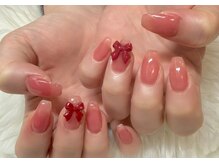 ネイルアンドアイラッシュスタジオ シュシュ(chouchou)/ピンクワンカラー×リボン