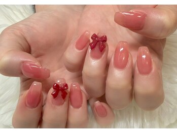 ピンクワンカラー×リボン