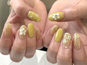 手描きフラワー×マスタード