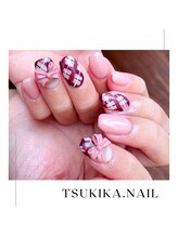 ツキカドットネイル(tsukika.nail)/ボルドーチェック