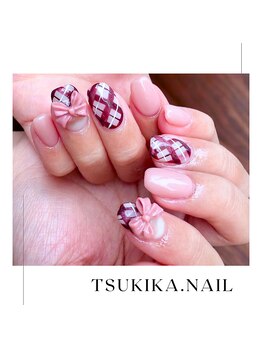 ツキカドットネイル(TSUKIKA.NAIL)/ボルドーチェック
