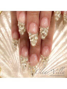 ネイルサロンクリアヴィラ(nail salon clear villa)/ラメフレンチ×ストーン