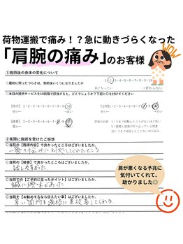 ナラワ(NARAWA)/お客様の声【急な肩腕の痛み】