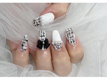 ネイルアンドアイラッシュスタジオ シュシュ(chouchou)/かっこ可愛いツィード×リボン