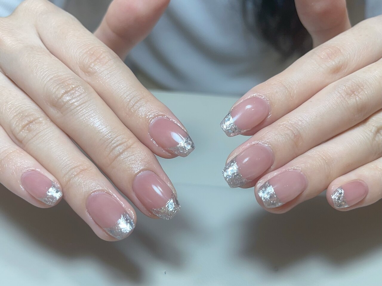 EVER NAIL ベージュ シルバー フレンチネイル EVER NAIL ベージュ シルバー フレンチネイル ベージュ/シルバー