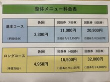 ひろまつ整体院の雰囲気（主なメニューの料金表です）