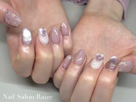 くすみピンク/押し花ネイル