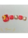 ピンクひまわりフットネイル