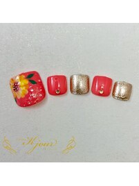 ピンクひまわりフットネイル