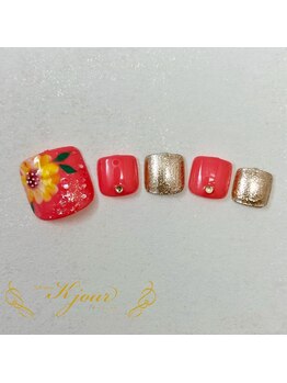 ケージュール(Kjour)/ピンクひまわりフットネイル