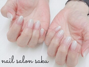 サク(saku)/白グラデーション/ラメがけ