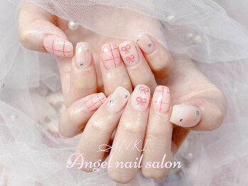 エンジェルネイルサロン(Angel nail salon)/ピンクホワイトXリボンXチェック