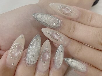 ネイルズバー 新宿店(Nails Bar)/シルバーグリッターヌードネイル