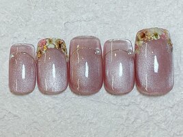 押し花ネイル　ミラー　フレンチ
