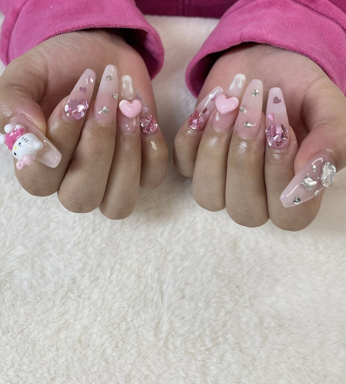 ♡オーダーネイル×りぼん×ティアラ×ドット×ハートスウィング♡黒ラメ×