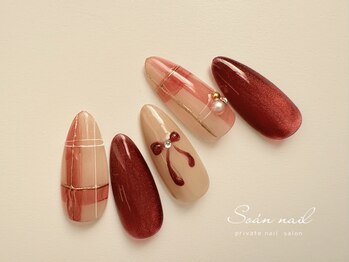 ボルドーリボン×チェック