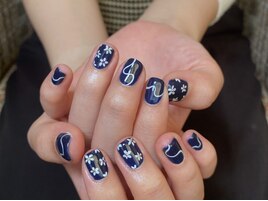 ネイビー×お花