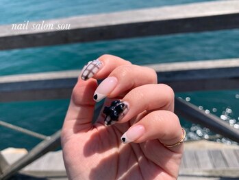 ネイルサロン ソウ 心斎橋店(Nail Salon Sou)/リボン×チェックネイル