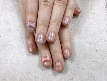 ネイル ビューティーマジック 葛西本店/チェック柄リボンネイル