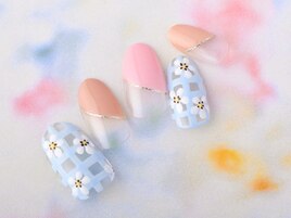 チェック×フラワー