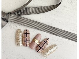 秋色チェックネイル