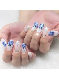 ブルー系たらしこみアート