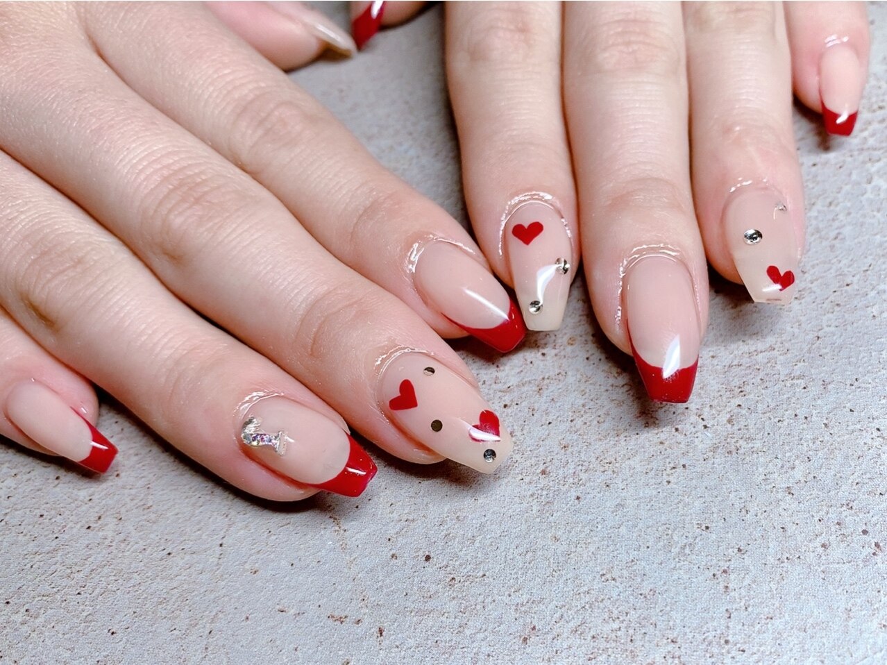 オーダーネイルチップ千鳥柄ワンホン量産型フレンチガーリー韓国