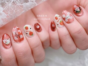 いちごアートチェックネイル