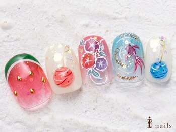 アイネイルズ 横浜WEST店(I-nails)/スイカ朝顔金魚11500円