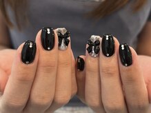 ネイルメゾン 梅田(NAIL MAISON)/ブラックシルバーラメリボン