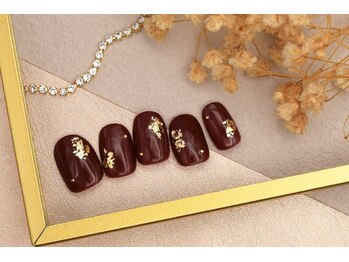 ネイルサロンプリッシュ 横浜店(prish)/2月号 6000円 金箔 ボルドー