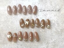 リーネイル 薬院店(Re.nail)/シンプルワンカラーにビジュー♪
