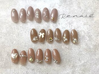 リーネイル 薬院店(Re.nail)/シンプルワンカラーにビジュー♪