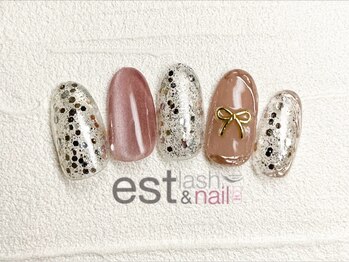エストラッシュアンドネイル 銀座店(est lash&nail)/クリアラメリボンネイル